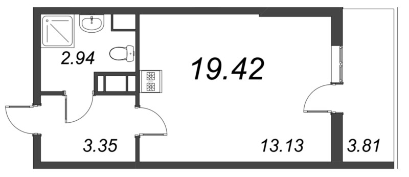Квартира-студия, 19.42 м² в ЖК "Полис Приморский 2" - планировка, фото №1
