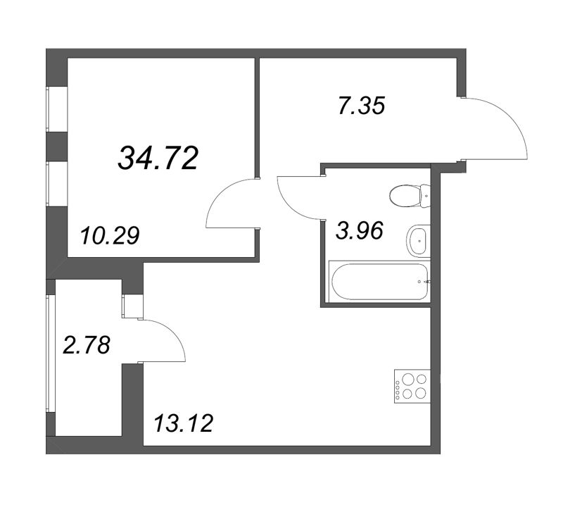 1-комнатная квартира, 34.72 м² в ЖК "Мурино Space" - планировка, фото №1