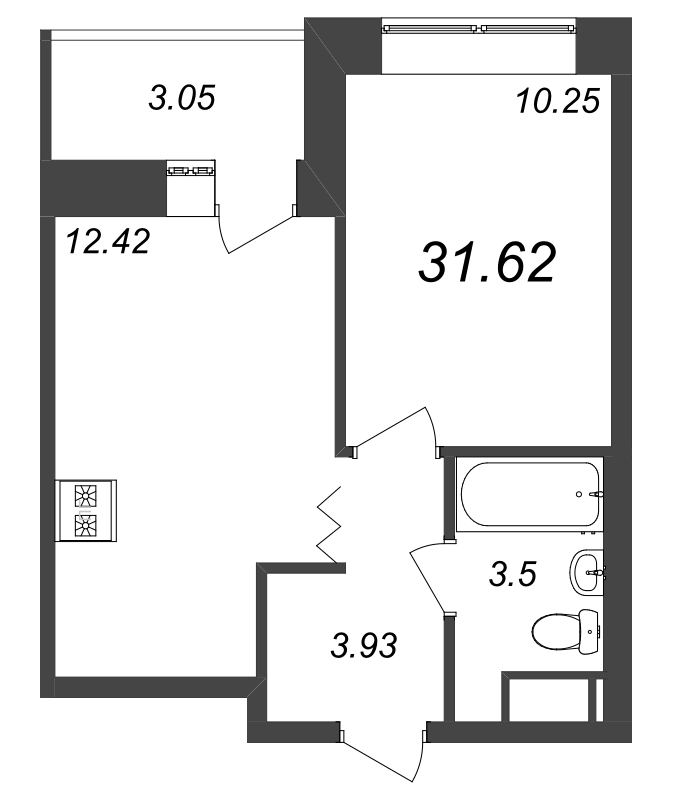 1-комнатная квартира, 31.62 м² в ЖК "Уютный" - планировка, фото №1