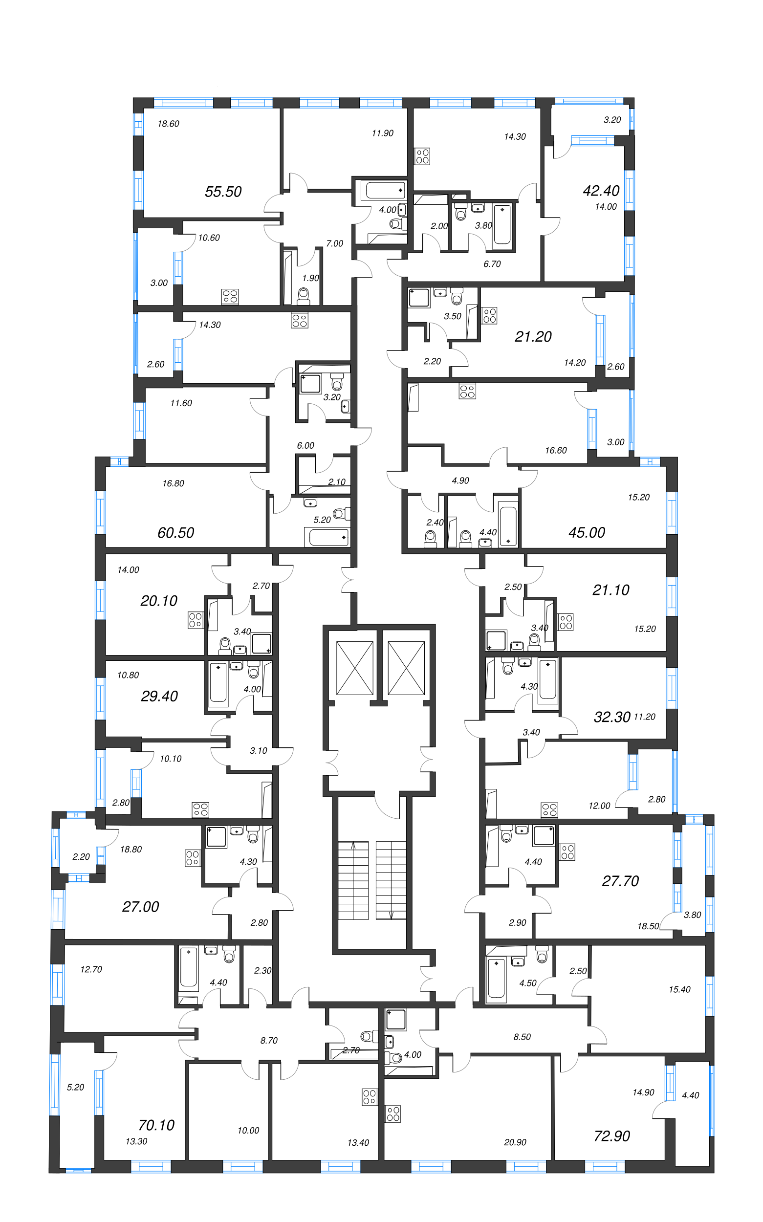 Квартира-студия, 20.1 м² в ЖК "Тайм Сквер" - планировка этажа