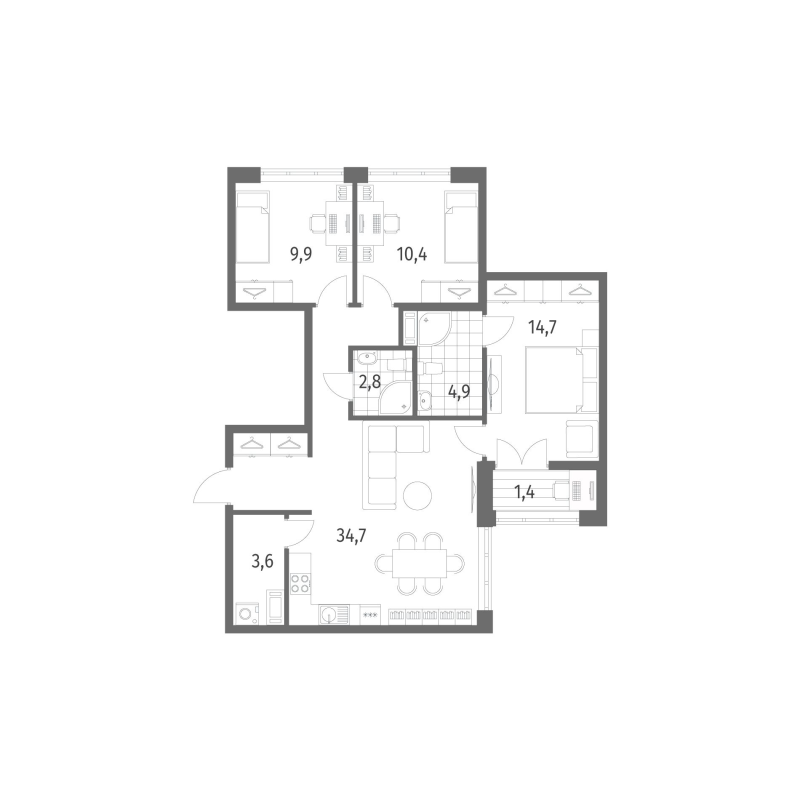 4-комнатная (Евро) квартира, 82.4 м² в ЖК "NewПитер 2.0" - планировка, фото №1
