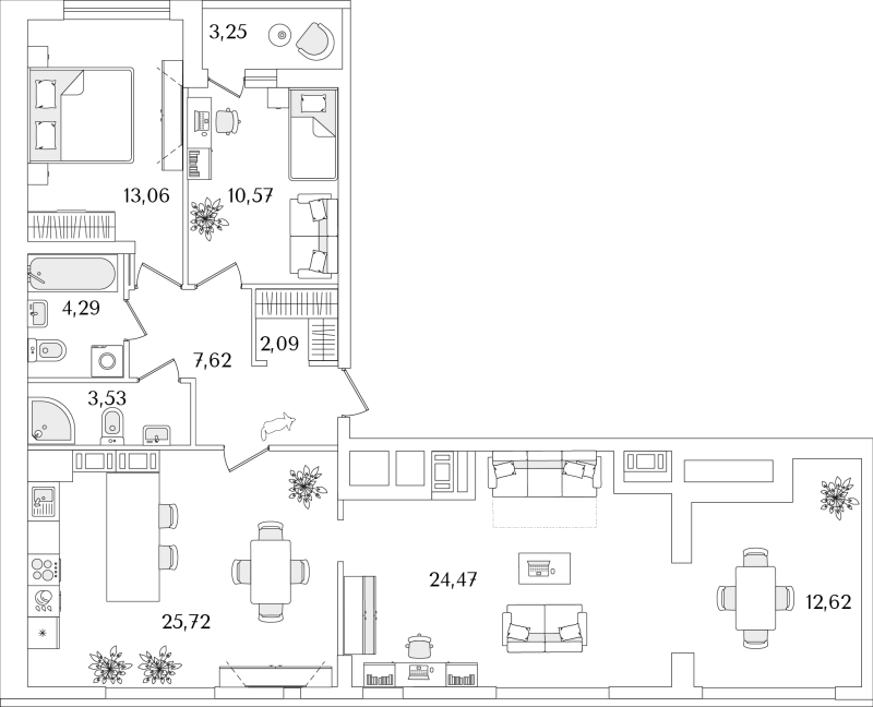 4-комнатная (Евро) квартира, 96.76 м² в ЖК "Лайнеръ" - планировка, фото №1