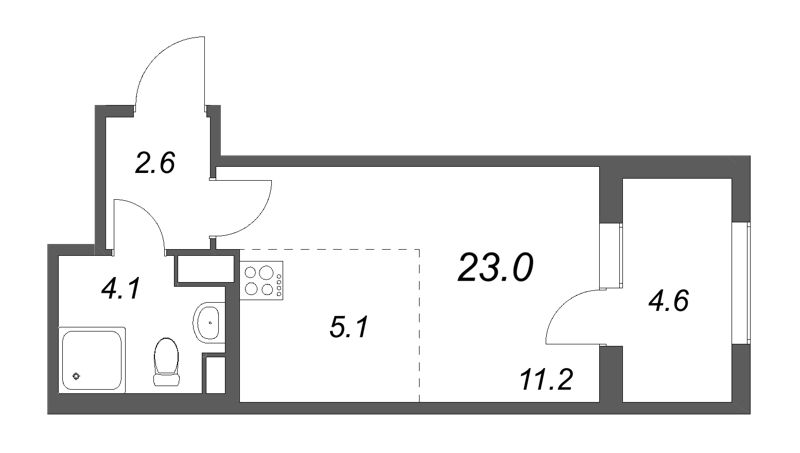 Квартира-студия, 23 м² в ЖК "ЮгТаун" - планировка, фото №1