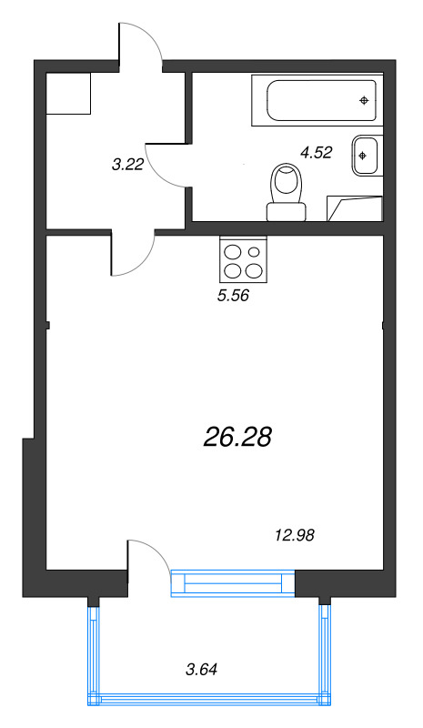 Квартира-студия, 26.28 м² в ЖК "ЮгТаун" - планировка, фото №1