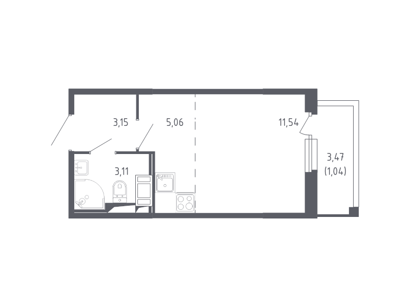 Квартира-студия, 23.9 м² в ЖК "Сандэй" - планировка, фото №1