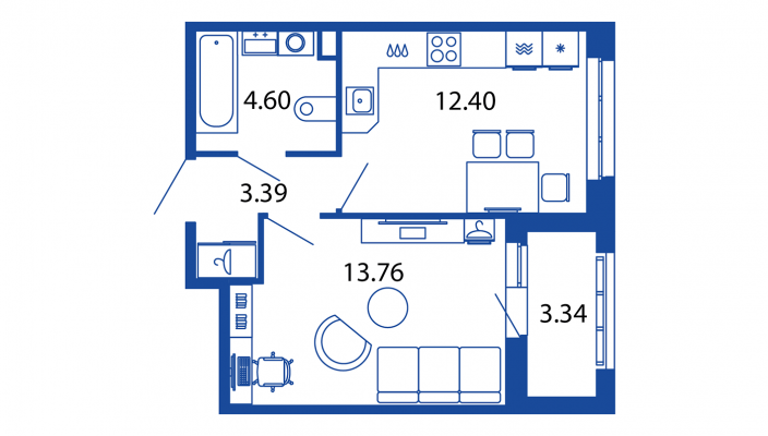 1-комнатная квартира, 34.15 м² в ЖК "Полис Приморский 2" - планировка, фото №1