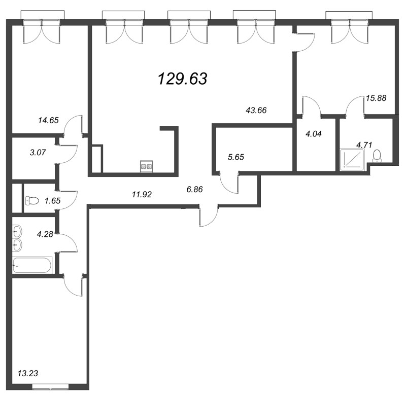 4-комнатная (Евро) квартира, 133 м² в ЖК "Малоохтинский, 68" - планировка, фото №1