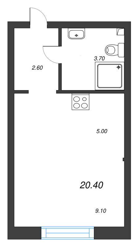 Квартира-студия, 20.4 м² - планировка, фото №1