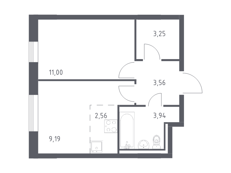 1-комнатная квартира, 33.5 м² в ЖК "Квартал Лаголово" - планировка, фото №1