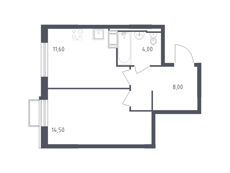 1-комнатная квартира, 38.1 м² в ЖК "Курортный Квартал" - планировка, фото №1