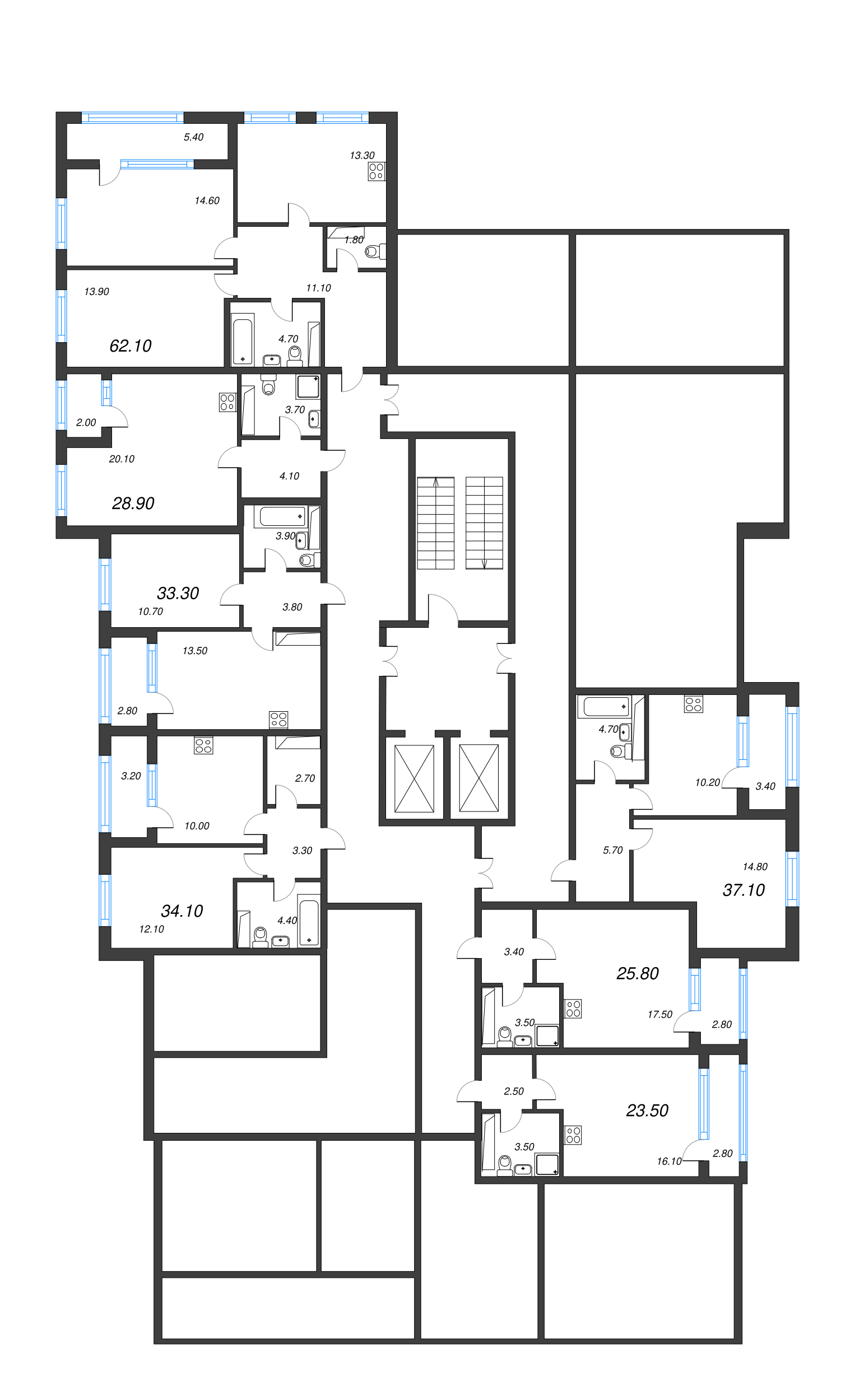 2-комнатная квартира, 62.1 м² в ЖК "Тайм Сквер" - планировка этажа