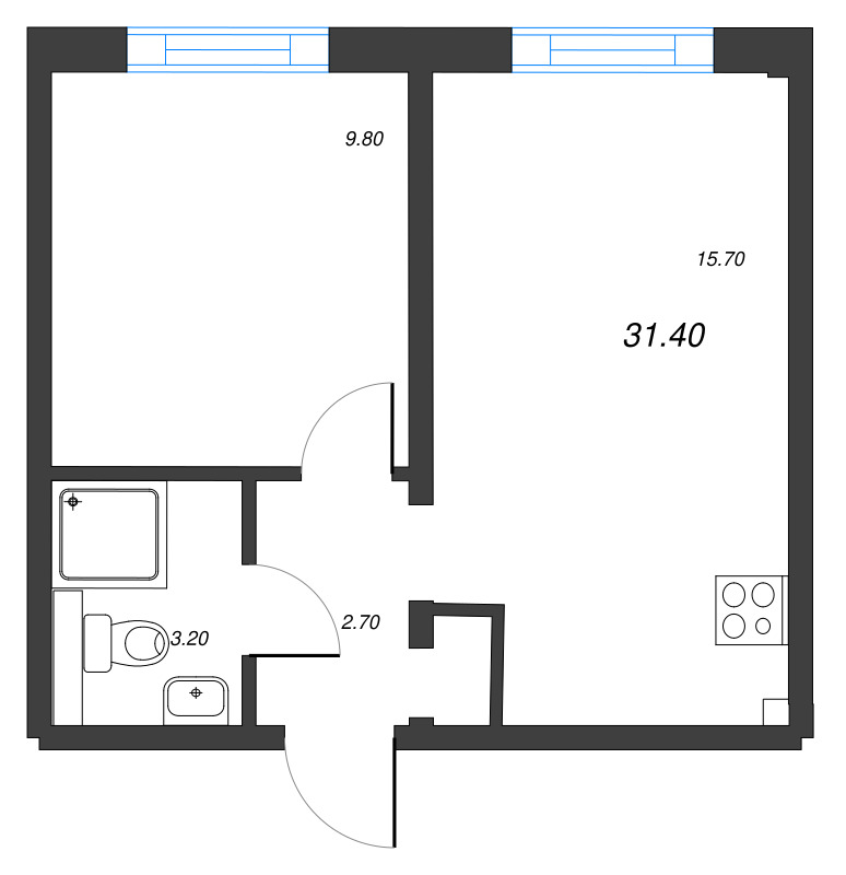 2-комнатная (Евро) квартира, 31.4 м² в ЖК "Цветной город" - планировка, фото №1
