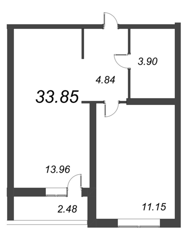 1-комнатная квартира, 33.85 м² в ЖК "Parkolovo" - планировка, фото №1