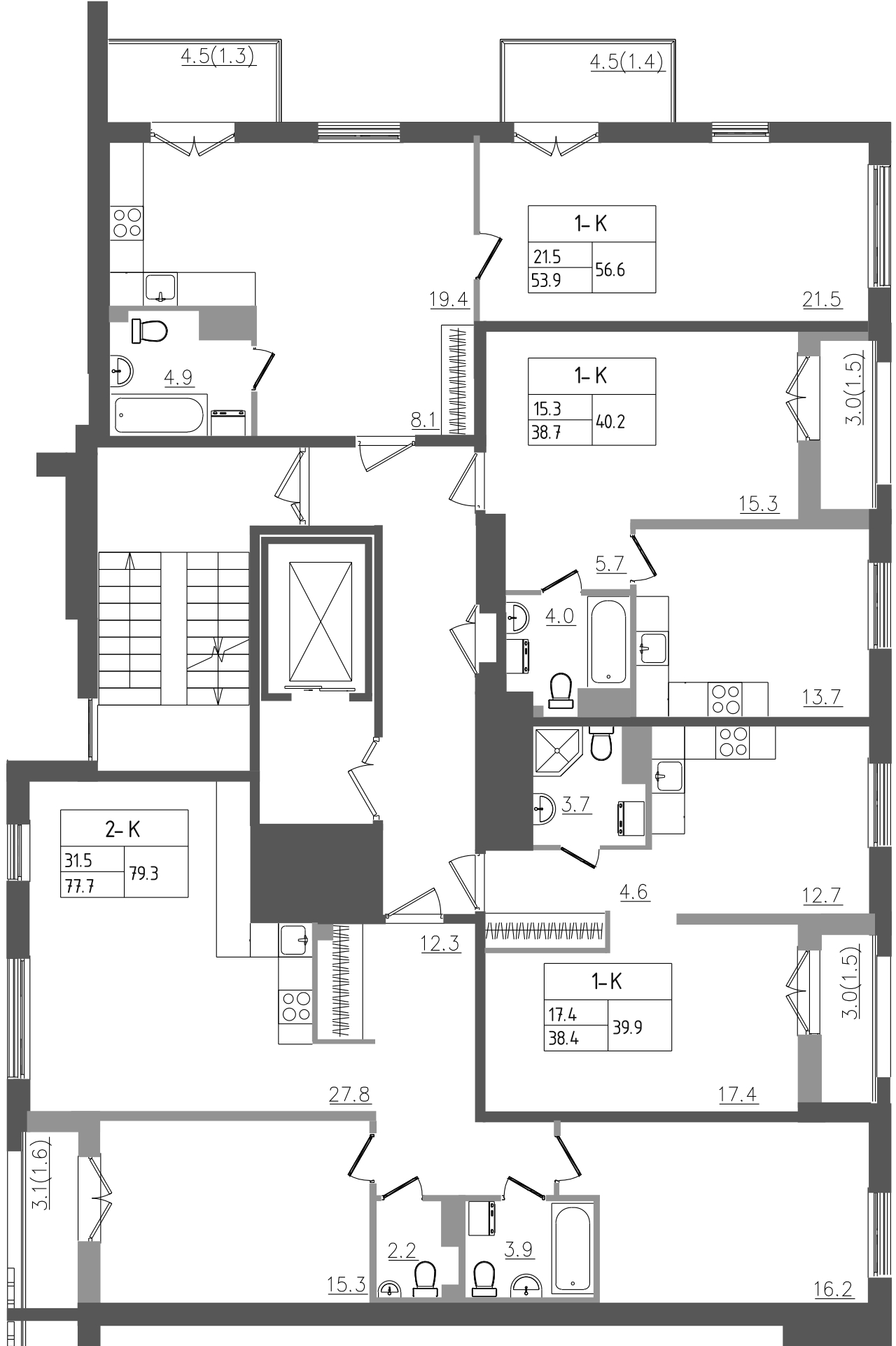 2-комнатная (Евро) квартира, 56.6 м² в ЖК "Upoint" - планировка этажа