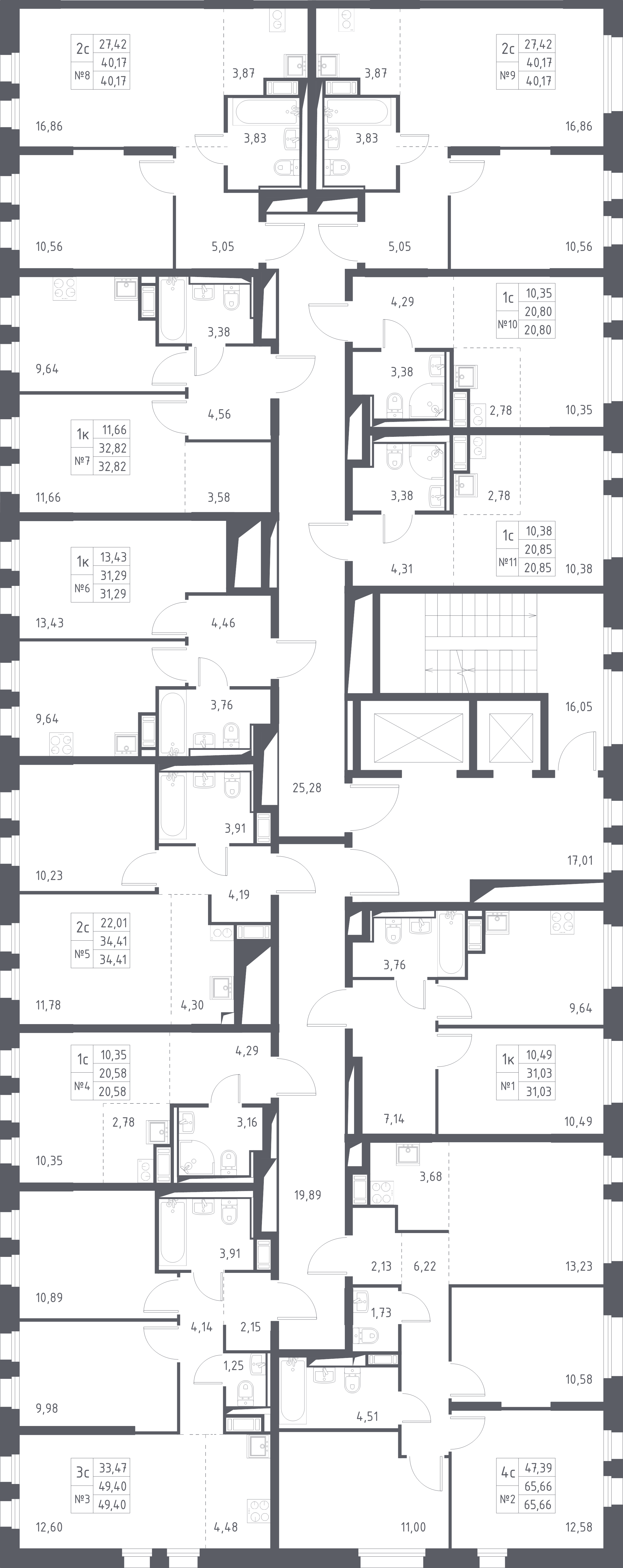 3-комнатная (Евро) квартира, 49.4 м² в ЖК "Новые Лаврики" - планировка этажа