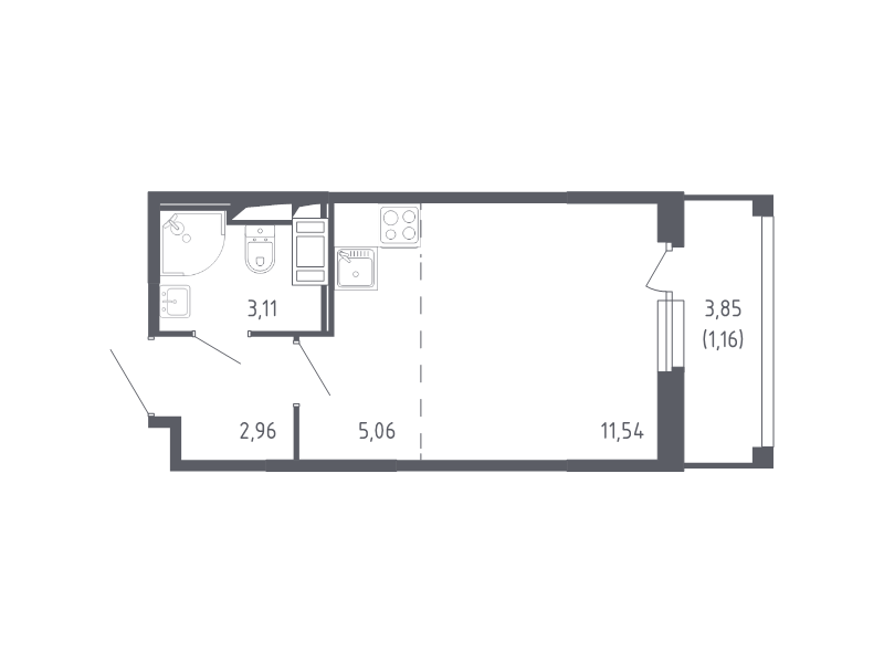 Квартира-студия, 23.83 м² в ЖК "Сандэй" - планировка, фото №1
