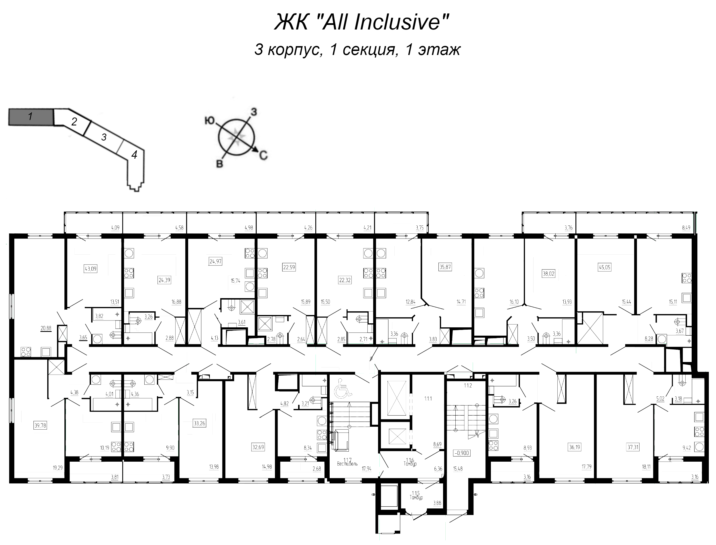 1-комнатная квартира, 35.6 м² в ЖК "All Inclusive" - планировка этажа