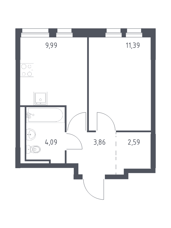 1-комнатная квартира, 31.92 м² в ЖК "Невская Долина" - планировка, фото №1