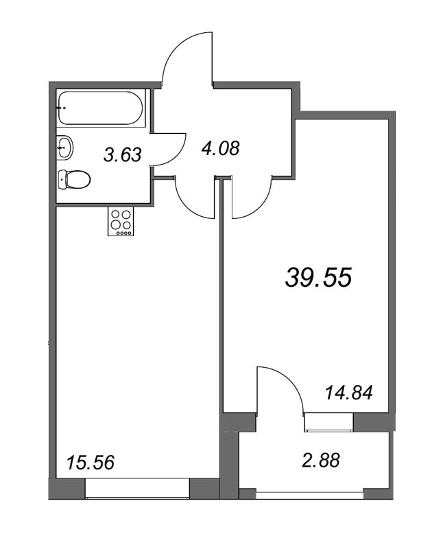 2-комнатная (Евро) квартира, 39.2 м² в ЖК "FoRest Аквилон" - планировка, фото №1