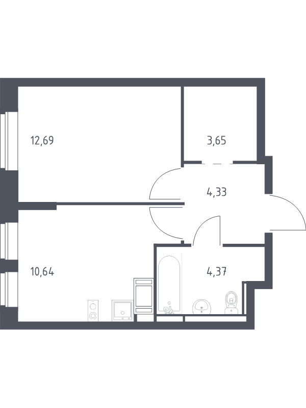 1-комнатная квартира, 35.68 м² в ЖК "Новое Колпино" - планировка, фото №1