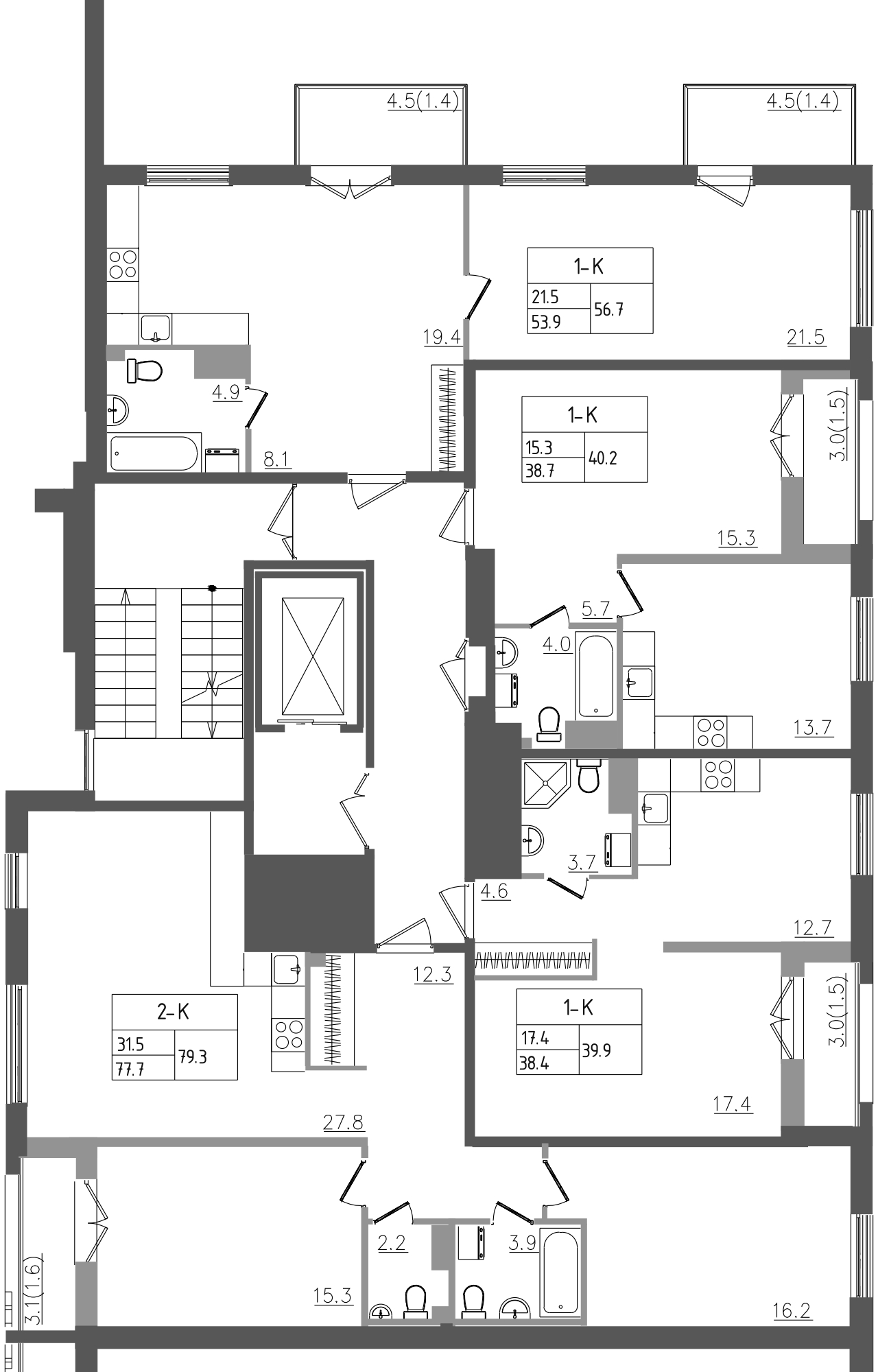 2-комнатная (Евро) квартира, 56.6 м² в ЖК "Upoint" - планировка этажа