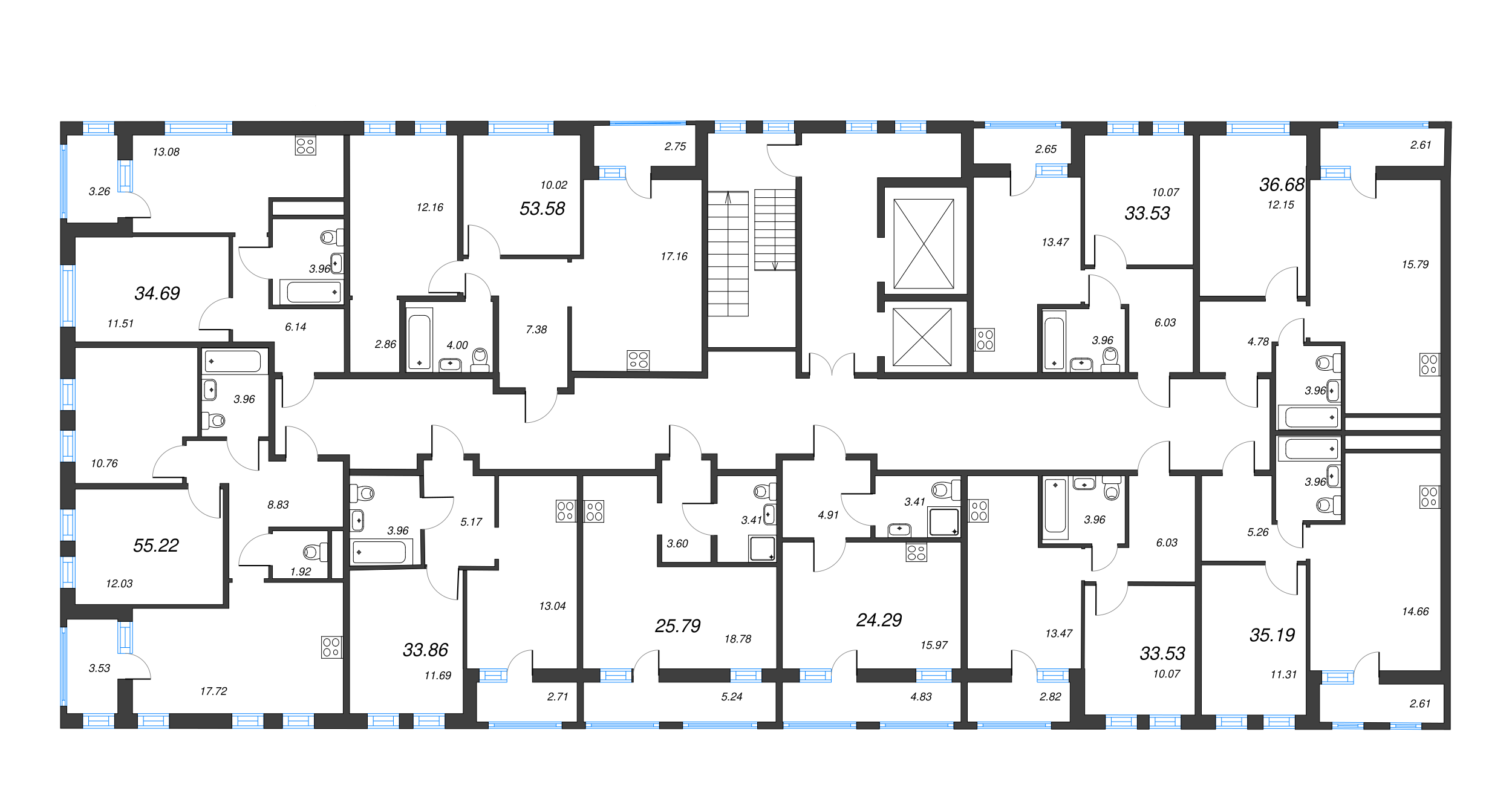 3-комнатная (Евро) квартира, 55.22 м² в ЖК "Мурино Space" - планировка этажа