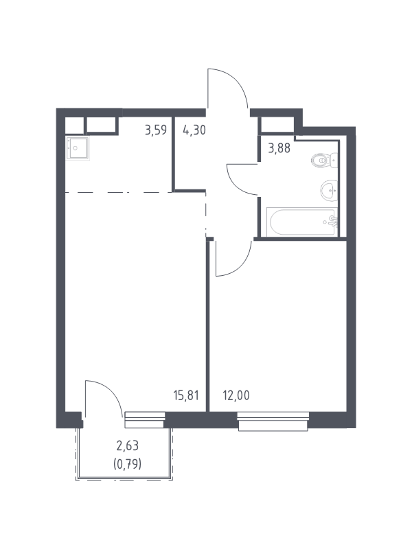 2-комнатная (Евро) квартира, 40.37 м² в ЖК "Новые Лаврики" - планировка, фото №1