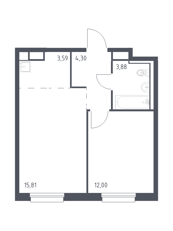 2-комнатная (Евро) квартира, 39.58 м² в ЖК "Новые Лаврики" - планировка, фото №1