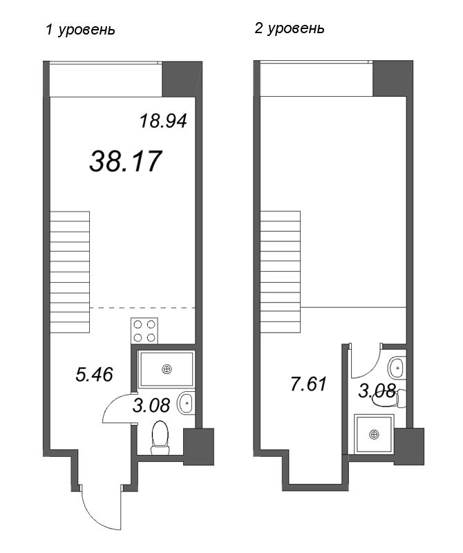 2-комнатная (Евро) квартира, 38.17 м² в ЖК "Avant" - планировка, фото №1