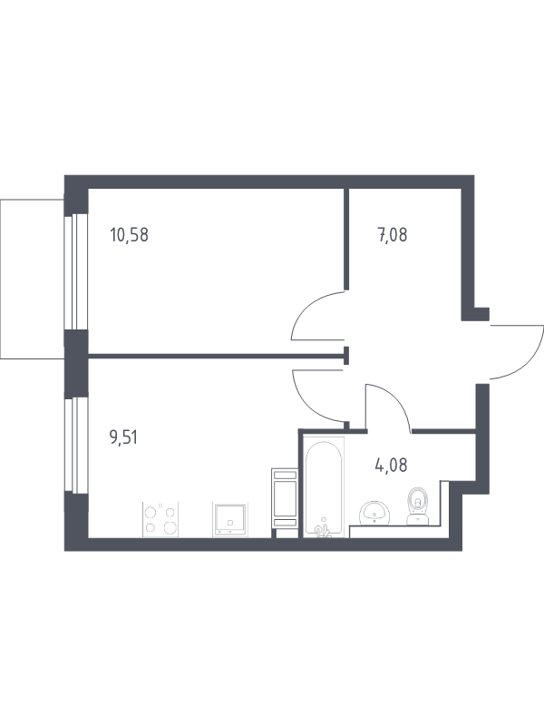 1-комнатная квартира, 31.25 м² в ЖК "Квартал Торики" - планировка, фото №1