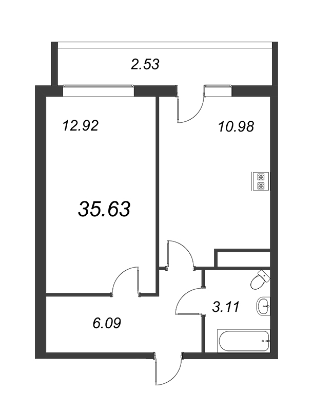 1-комнатная квартира, 34.2 м² в ЖК "Геометрия" - планировка, фото №1