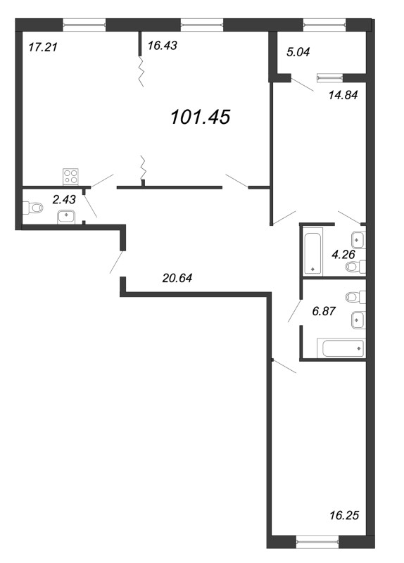 3-комнатная квартира, 102.5 м² в ЖК "Петровская Доминанта" - планировка, фото №1