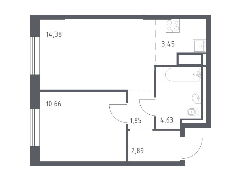 2-комнатная (Евро) квартира, 37.86 м² в ЖК "Квартал Лаголово" - планировка, фото №1