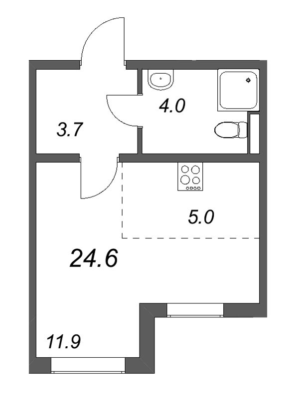 Квартира-студия, 24.6 м² - планировка, фото №1