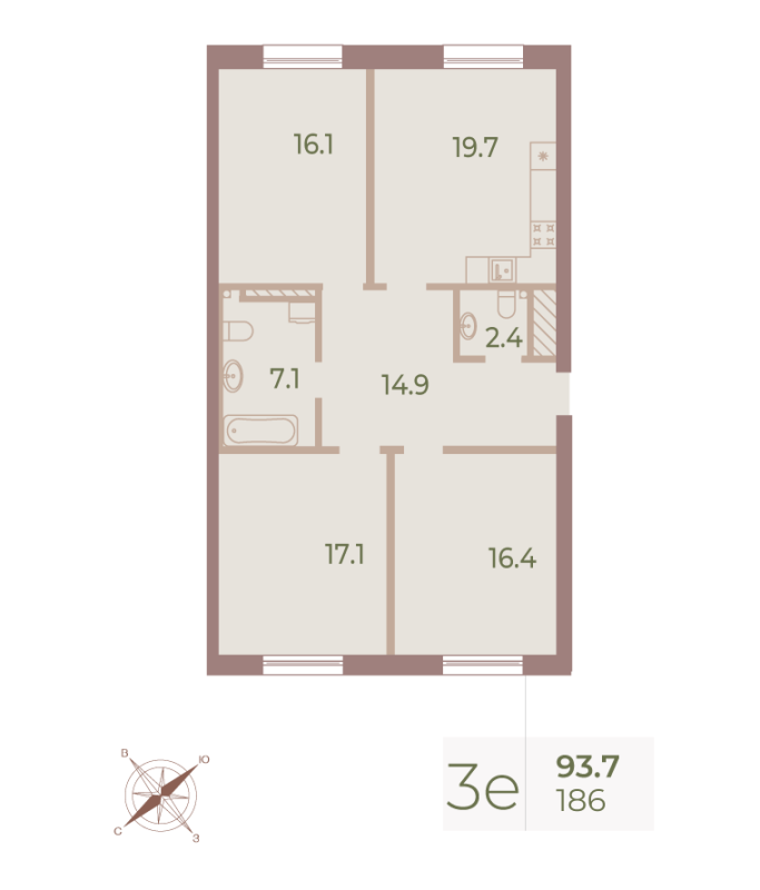 4-комнатная (Евро) квартира, 93.6 м² в ЖК "Neva Haus" - планировка, фото №1