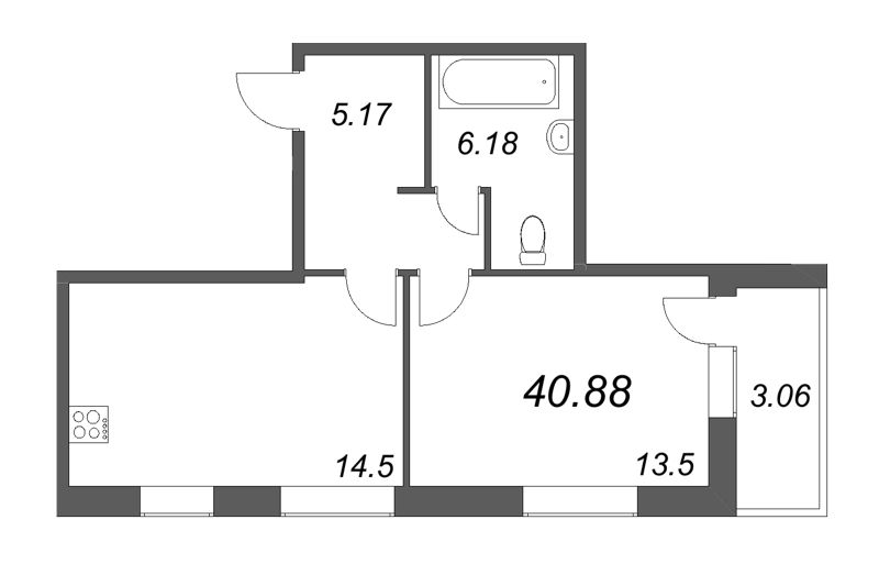 1-комнатная квартира, 40.88 м² в ЖК "Аквилон Leaves" - планировка, фото №1