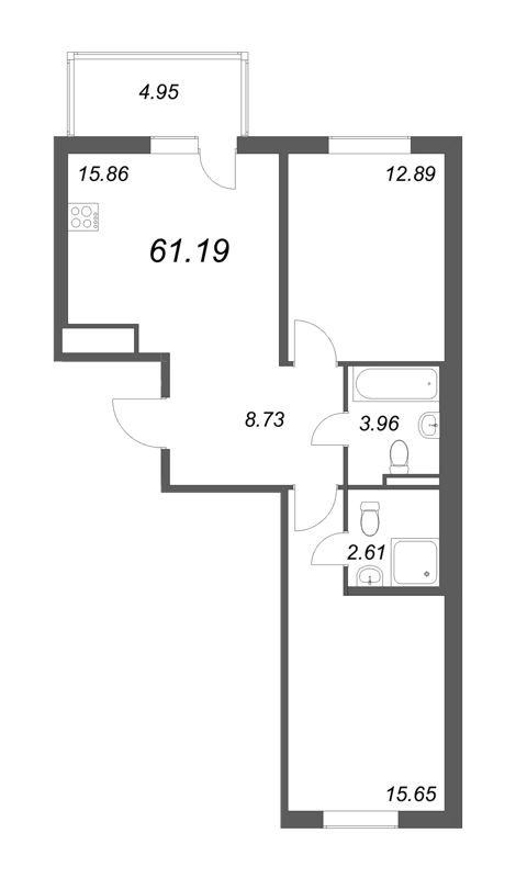 3-комнатная (Евро) квартира, 64.67 м² в ЖК "OKLA" - планировка, фото №1