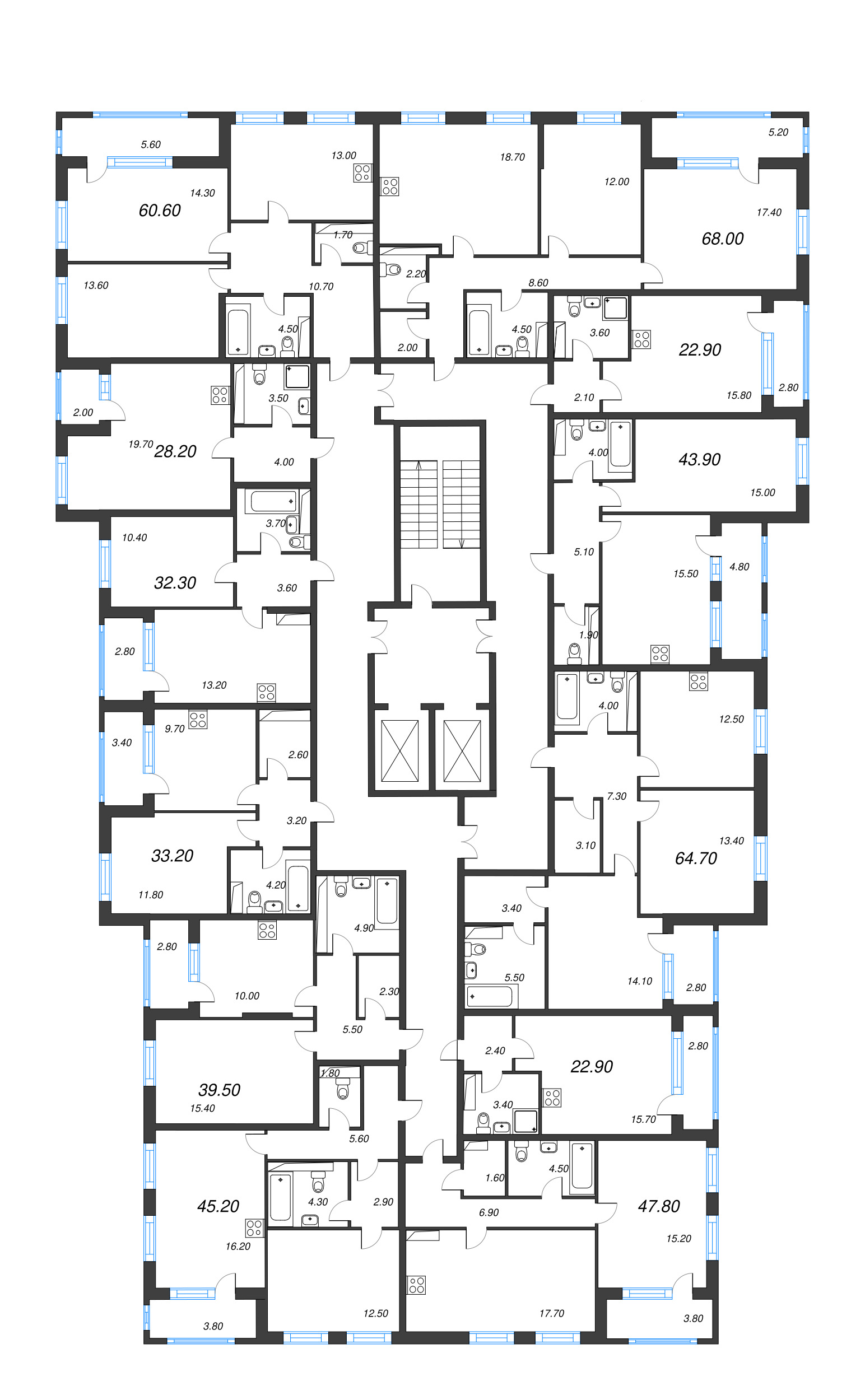1-комнатная квартира, 33.2 м² в ЖК "Тайм Сквер" - планировка этажа