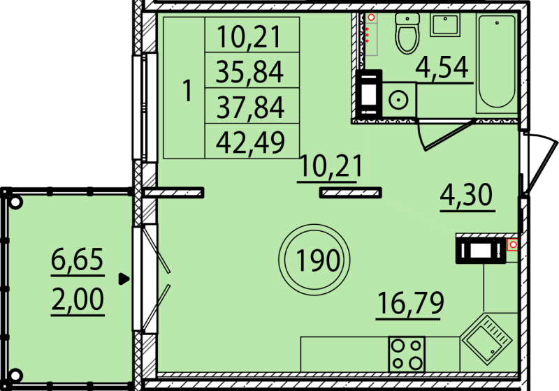 2-комнатная (Евро) квартира, 35.84 м² в ЖК "Образцовый квартал 15" - планировка, фото №1