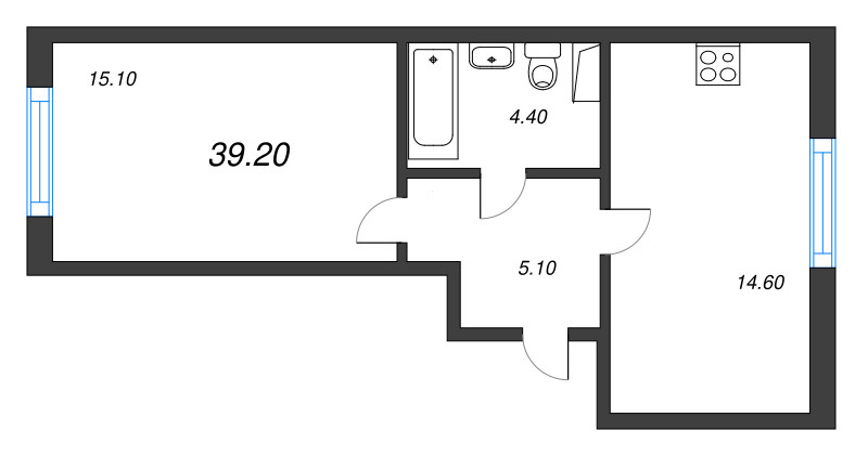 1-комнатная квартира, 39.2 м² в ЖК "Монография" - планировка, фото №1