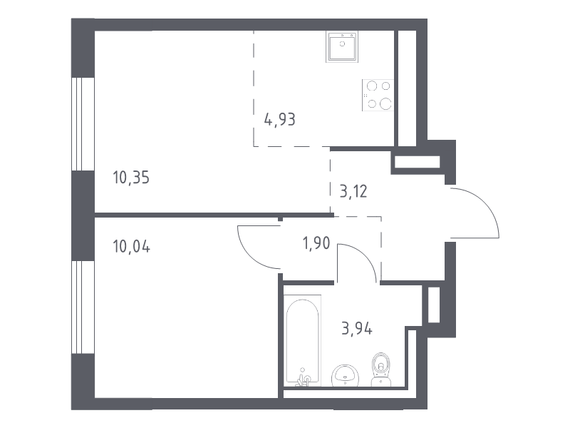 2-комнатная (Евро) квартира, 34.28 м² в ЖК "Квартал Лаголово" - планировка, фото №1
