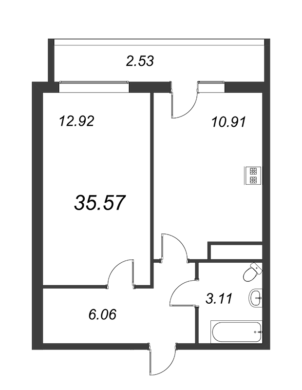 1-комнатная квартира, 34.1 м² в ЖК "Геометрия" - планировка, фото №1