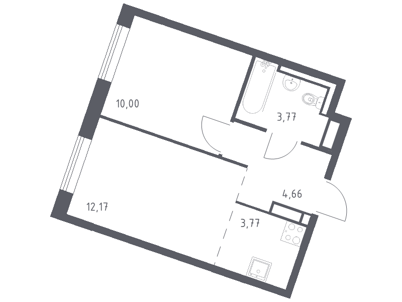 2-комнатная (Евро) квартира, 34.37 м² в ЖК "Квартал Лаголово" - планировка, фото №1