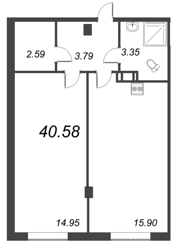 2-комнатная (Евро) квартира, 39.83 м² в ЖК "Ромашки" - планировка, фото №1