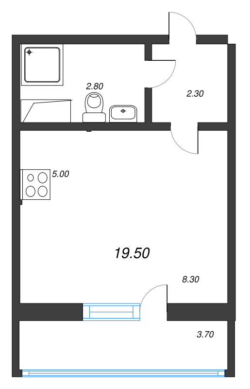 Квартира-студия, 19.5 м² - планировка, фото №1