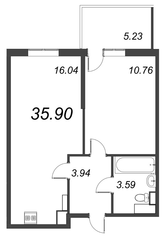 2-комнатная (Евро) квартира, 35.4 м² в ЖК "Аквилон Stories" - планировка, фото №1