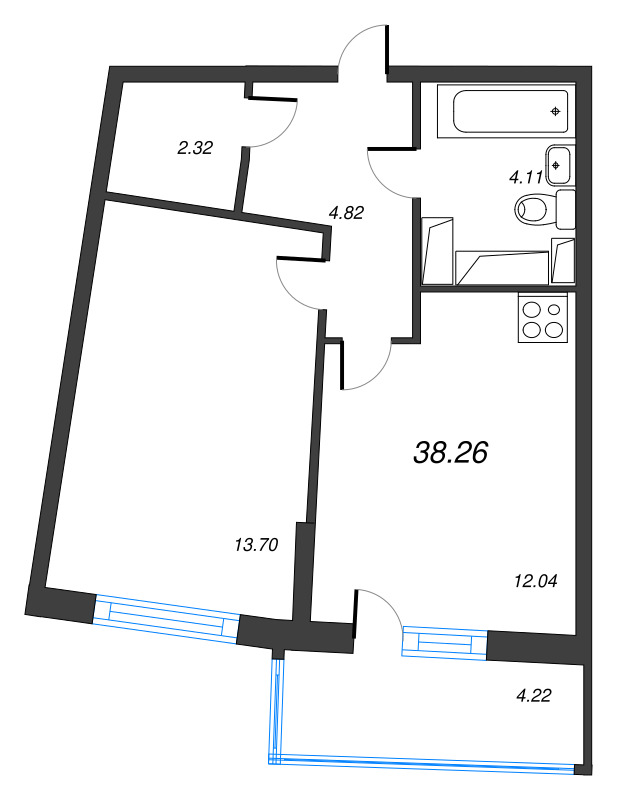 1-комнатная квартира, 38.26 м² в ЖК "Дом Левитан" - планировка, фото №1