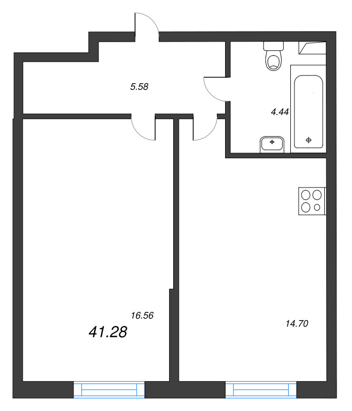 1-комнатная квартира, 41.28 м² в ЖК "Аквилон Stories" - планировка, фото №1