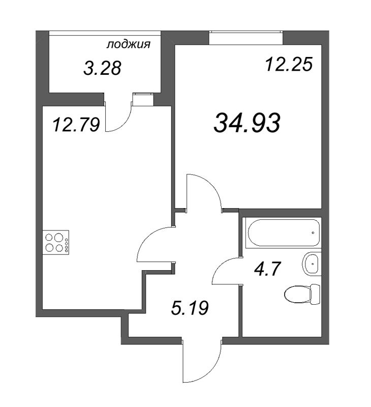 1-комнатная квартира, 34.93 м² в ЖК "Ясно.Янино" - планировка, фото №1