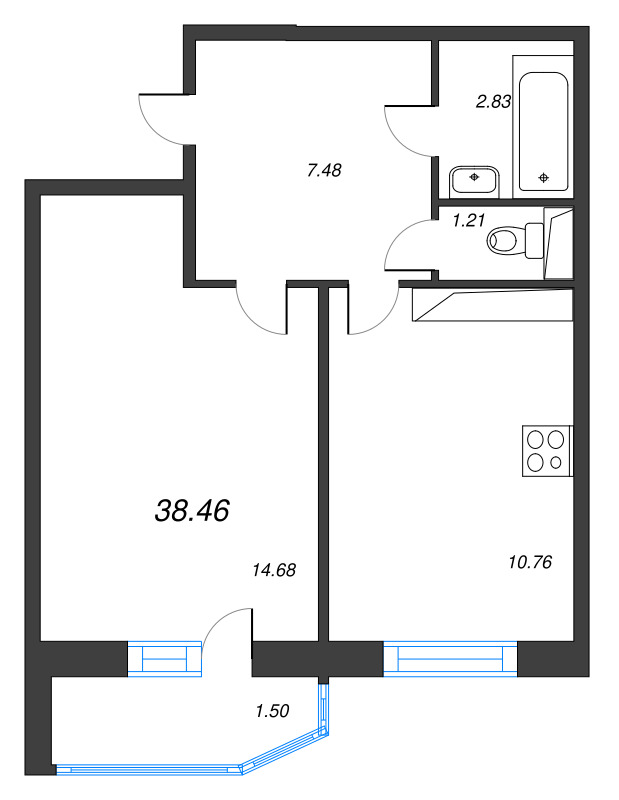 1-комнатная квартира, 37.7 м² в ЖК "Невская История" - планировка, фото №1